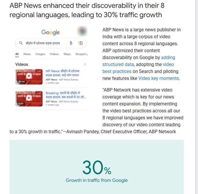 谷歌官方案例原文:ABP News在8种地方语言里加结构化数据、照视频最佳做法改、试用关键时刻,来自谷歌的流量增长30%