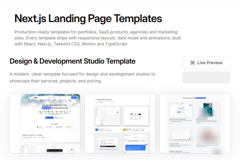 Aceternity UI模板页Next.js Landing Page Templates:给作品集、SaaS、代理公司和营销站用的整站模板
