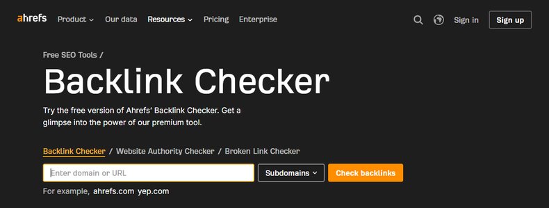 Ahrefs的backlink checker页面现在首屏就是免费查询框