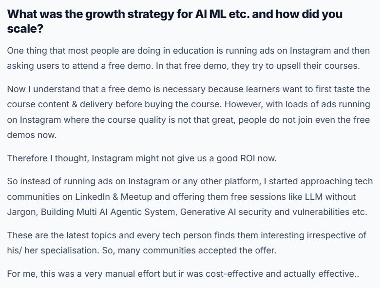 创始人采访原话:Instagram广告加免费demo回报不好,改去LinkedIn和Meetup的技术社区做免费讲座