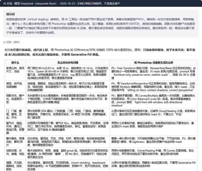 DeepSeek给出的虚拟软装交付前自查表