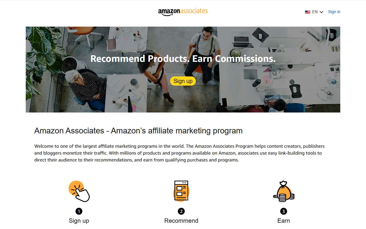 亚马逊联盟官方网站 Amazon Associates 推广计划页面