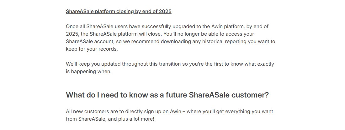 Awin官方公告:ShareASale平台2025年底关闭,新客户直接在Awin注册