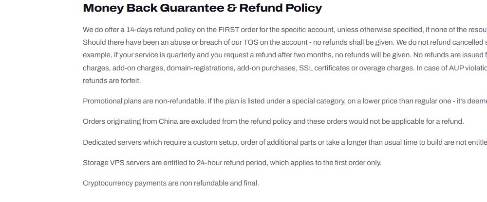 AlphaVPS退款条款:首单14天退款,促销套餐不退,Orders originating from China are excluded from the refund policy,加密货币付款不退