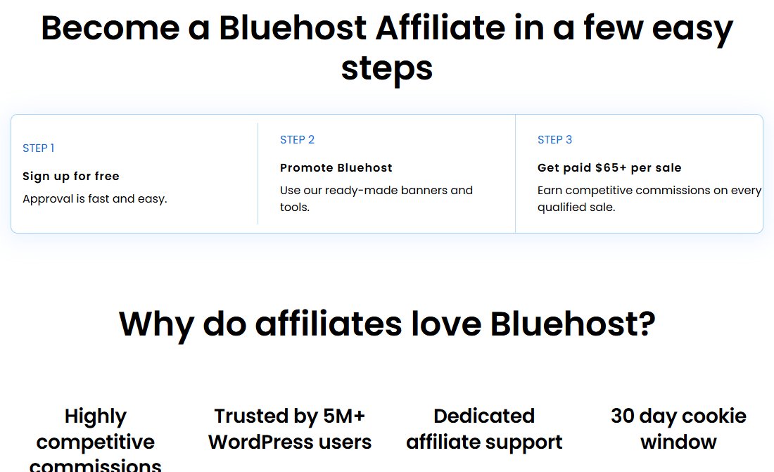 Bluehost联盟计划官方页:免费注册审核快,每个合格销售65美金起,30天cookie