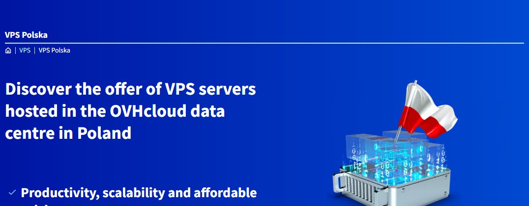 OVHcloud波兰VPS页首屏:VPS servers hosted in the OVHcloud data centre in Poland