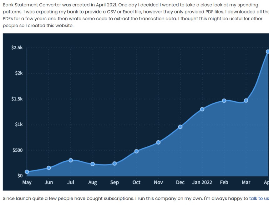 Bank Statement Converter官网About页写着2021年4月创建、一个人经营