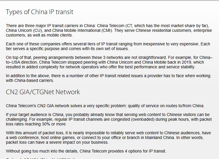 搬瓦工官网CN2 GIA/CTGNet说明页：中国三大运营商、2019年电信停止与联通移动互联、晚高峰丢包30%以上