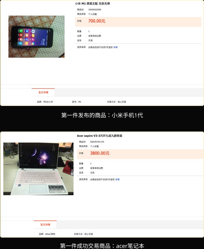 闲鱼两条老商品页:小米M1原装主配无拆无修标价700元,Acer aspire V3-372T笔记本标价3800元