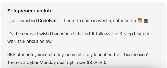 Marc Lou发布编程网课CodeFast当周的邮件:653人已经加入,Cyber Monday五折