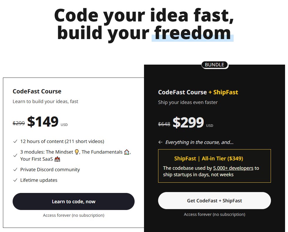 编程网课CodeFast发布当周价格:原价299美金,现价149美金,捆绑299美金