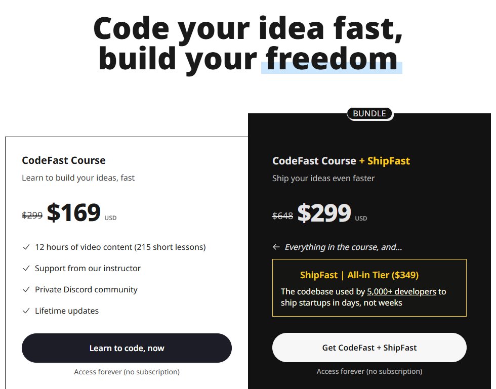 编程网课CodeFast现在的价格:单买169美金,和代码模板捆绑299美金