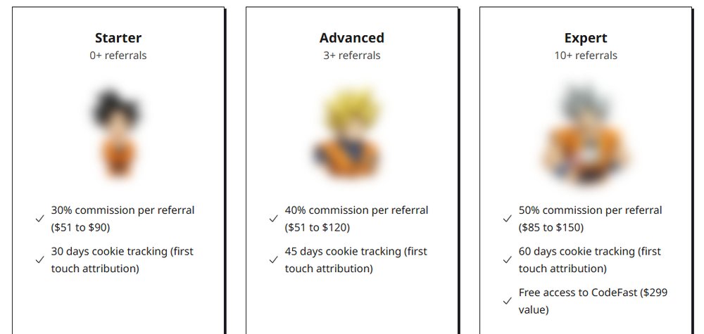 编程网课CodeFast联盟三档:佣金30%、40%、50%,cookie 30天、45天、60天