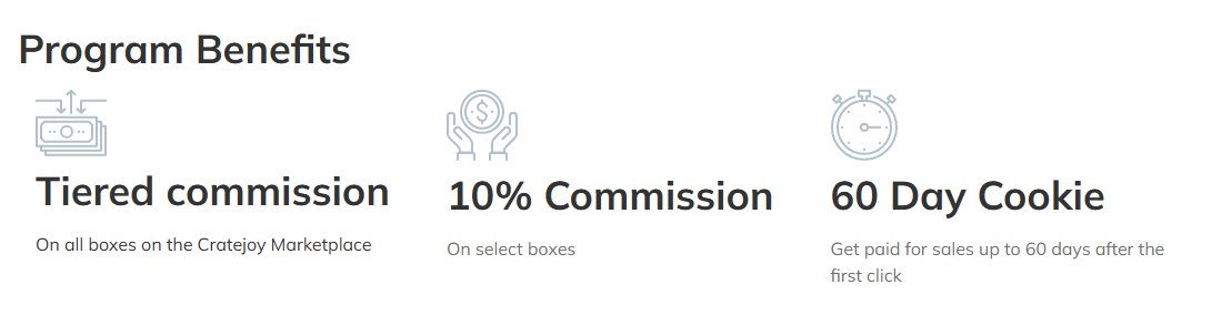 Cratejoy联盟官方页:全场分档佣金,部分盒子10%,60天cookie