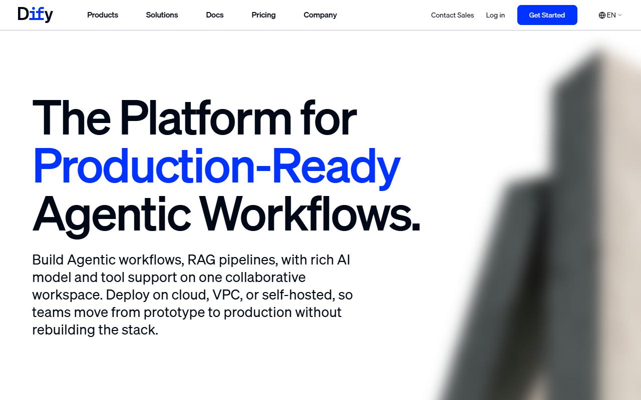 Dify官网首页:The Platform for Production-Ready Agentic Workflows