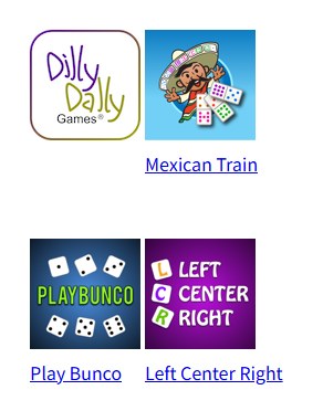 Dilly Dally Games公司站:Mexican Train、Play Bunco、Left Center Right三个游戏