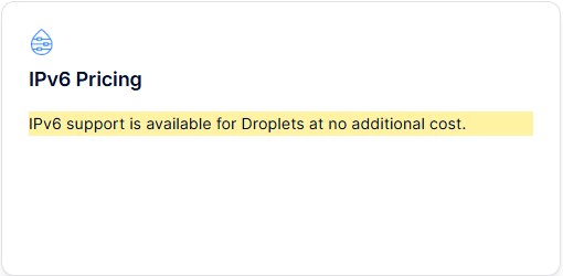 DigitalOcean文档IPv6 Pricing：Droplet的IPv6支持不另外收费