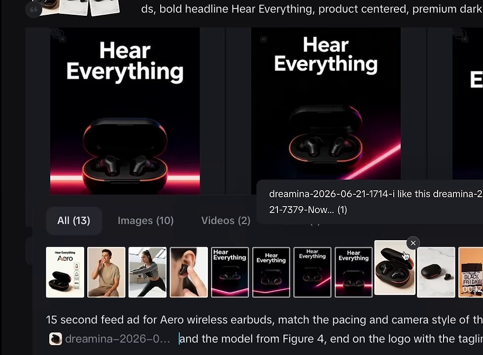 Hear Everything耳机广告图,下面是15 second feed ad for Aero wireless earbuds的视频提示词