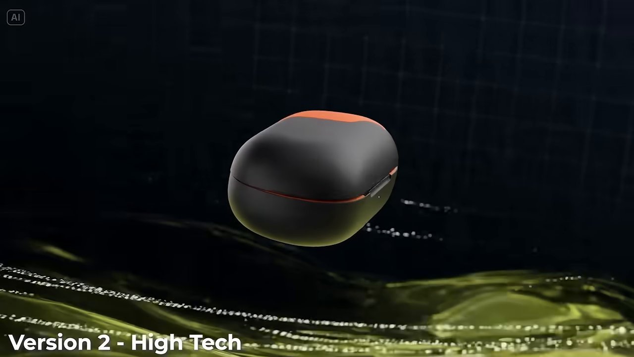 Dreamina生成的耳机盒视频广告其中一帧,标着Version 2 - High Tech