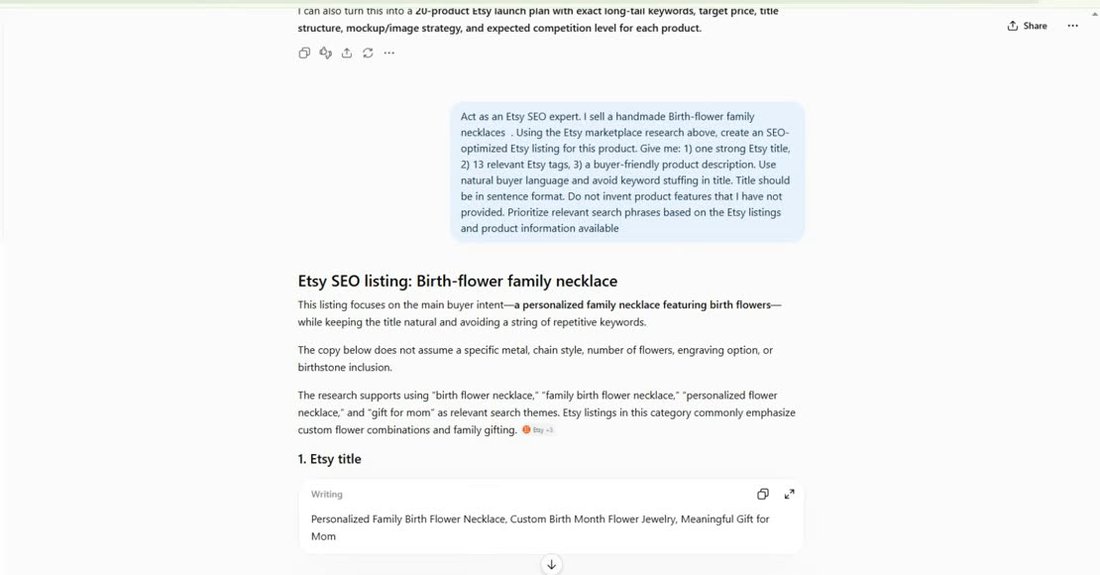 用ChatGPT做Etsy SEO:要求出1个标题、13个标签和描述,不堆词、不编商品特点