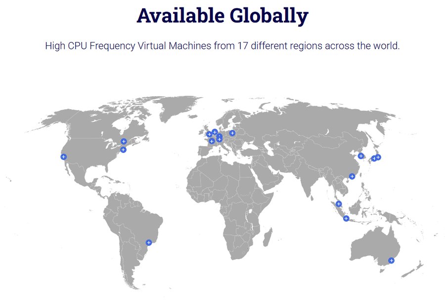 Evoxt官网首页Available Globally地图:17个地区的机房位置