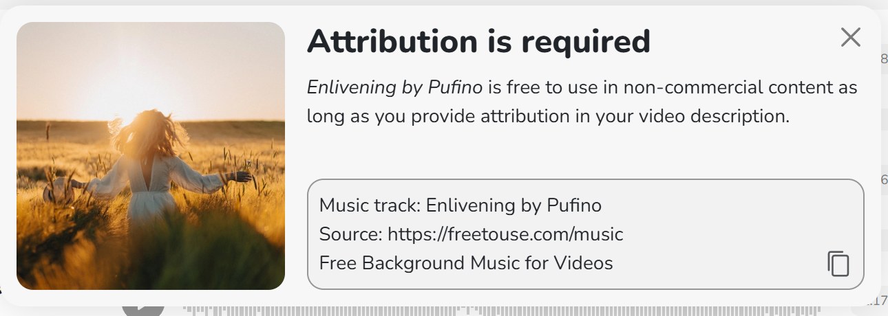 Free To Use点Free Download后的署名弹窗Attribution is required,给一段可复制的署名文字,含站链接