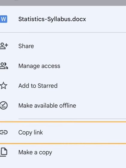 手机App文件菜单,有Share、Manage access、Add to Starred、Make available offline、Copy link、Make a copy