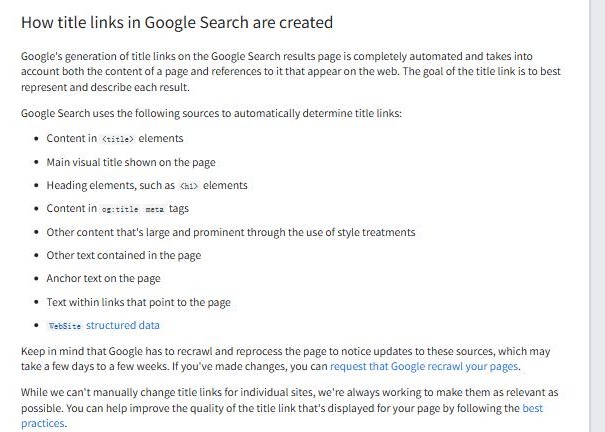 Google搜索中心标题链接文档里列出的谷歌取标题的9个来源
