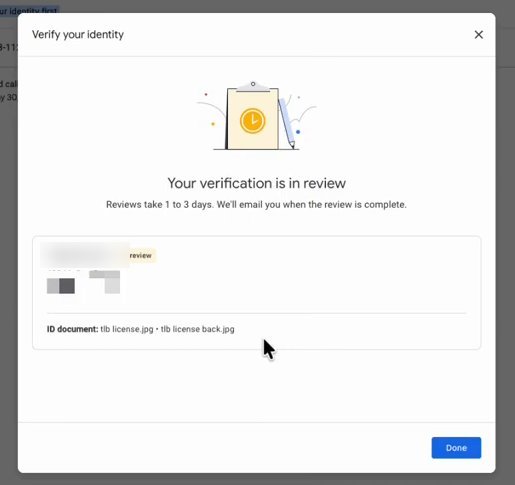 Google Voice证件验证进入人工审核页:Your verification is in review,Reviews take 1 to 3 days