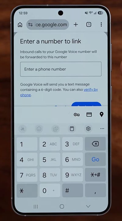 Google Voice的Enter a number to link页面:填手机号,Google Voice会发一条含6位验证码的短信,也可以电话验证