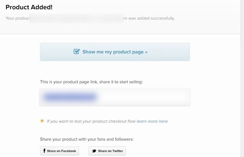 Payhip上架完成页面Product Added,给出产品页链接