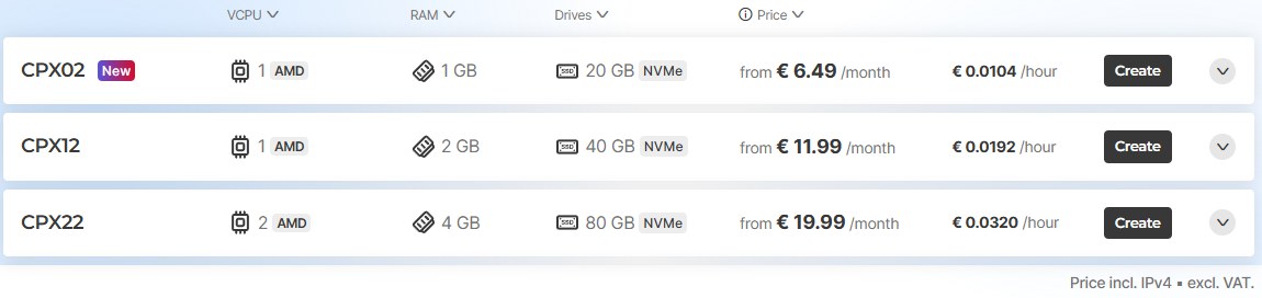Hetzner云服务器价格：CPX02每月6.49欧元起、CPX12每月11.99欧元、CPX22每月19.99欧元，价格含IPv4、不含税
