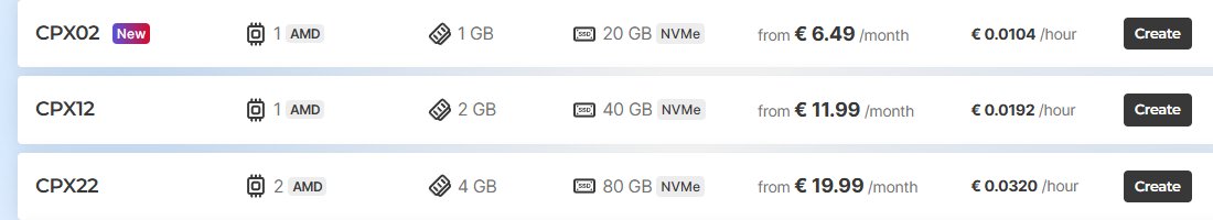 Hetzner Cloud官网Regular Performance价格:CPX02每月6.49欧元、CPX12每月11.99欧元、CPX22每月19.99欧元