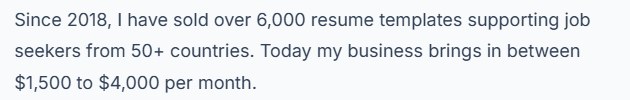ByRecruiters店主2022年4月自述:卖出6000多份简历模板,整门生意月入1500到4000美金