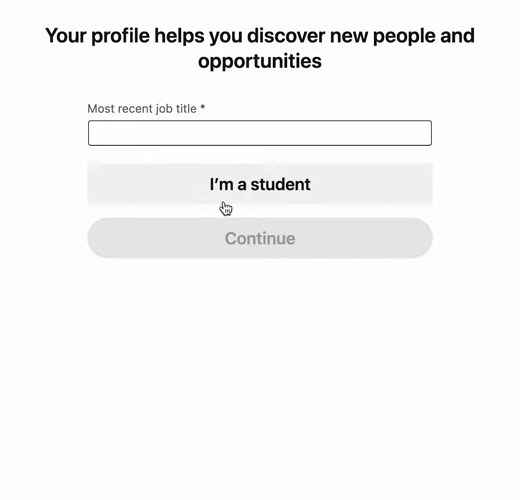 领英注册向导页:填写最近的职位,或点I'm a student