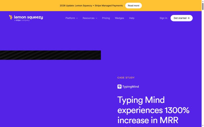 Lemon Squeezy官方案例页,TypingMind的MRR涨了1300%