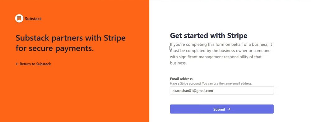 在Substack点Connect with Stripe后跳到Stripe开户页:Get started with Stripe