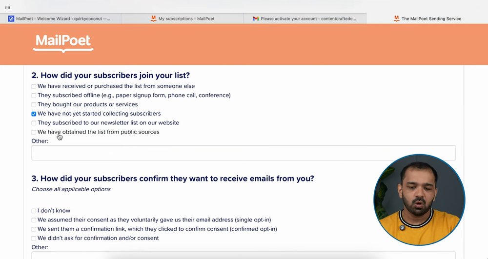 MailPoet开通时的问卷,订阅者怎么加入名单、怎么确认,含single opt-in和confirmed opt-in选项