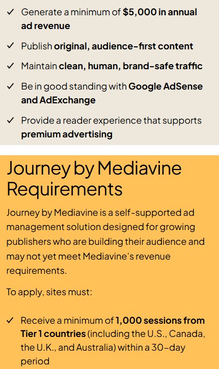 Mediavine官网主计划和Journey by Mediavine申请门槛