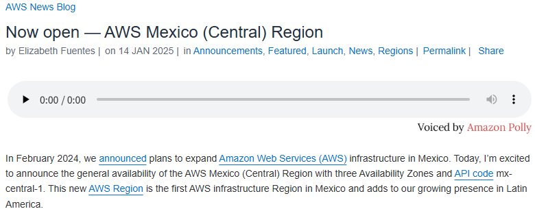 AWS官方博客Now open AWS Mexico (Central) Region，2025年1月14日发布，墨西哥（中部）区有三个可用区，代号mx-central-1