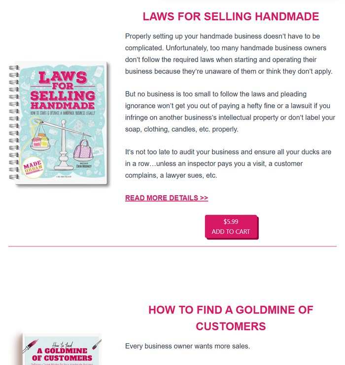 Made Urban官网电子书页:Laws for Selling Handmade 5.99美金加入购物车