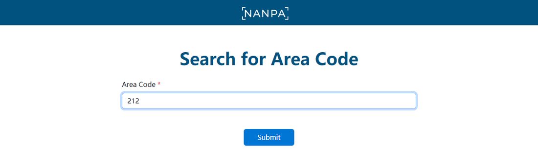 NANPA官方区号查询页输入212,美国电话号码区号查询