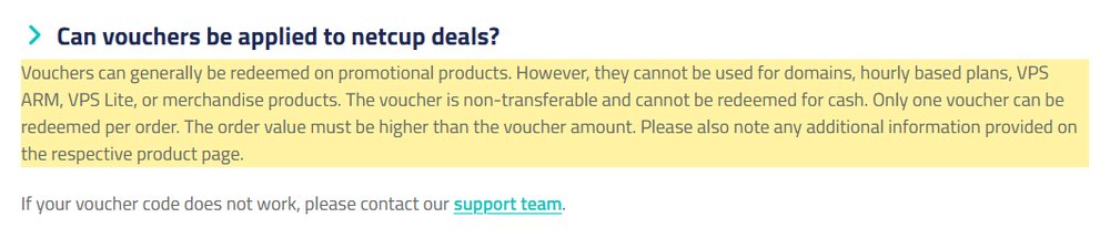 Netcup官网优惠券规则:不能用于域名、按小时产品、VPS ARM、VPS Lite,一单只能用一张券
