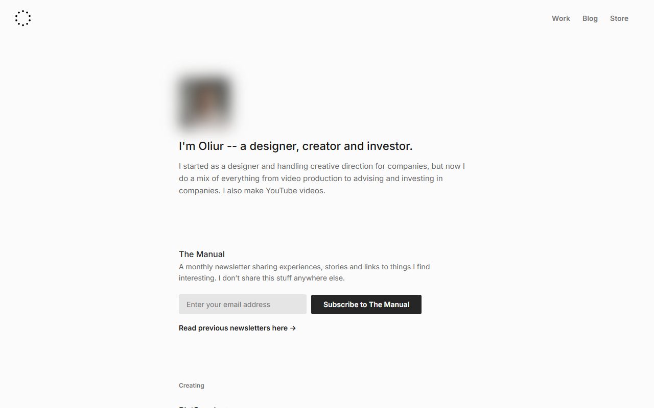 案例创作者 Oliur 个人网站首页