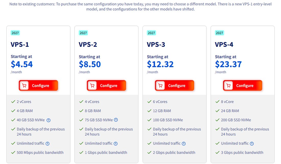 OVHcloud美国站VPS 2027四档：VPS-1 4.54美元、VPS-2 8.50美元、VPS-3 12.32美元、VPS-4 23.37美元起，配置分别是2核4GB到8核24GB