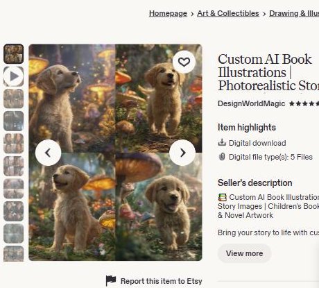 Etsy商品页标题和描述写明AI生成