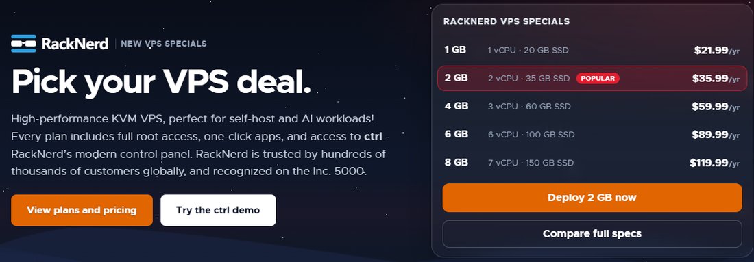 RackNerd平时VPS特价:1GB每年21.99美元、2GB 35.99美元、4GB 59.99美元、6GB 89.99美元、8GB 119.99美元