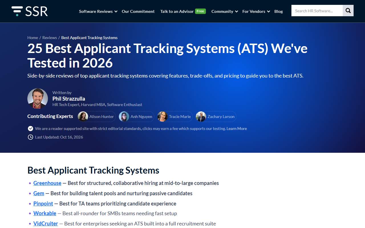 SelectSoftware Reviews的ATS买家指南评测页面