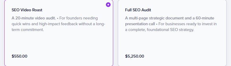 MagicSpace官网审计价目:SEO Video Roast 20分钟视频审计550美金,Full SEO Audit 5250美金