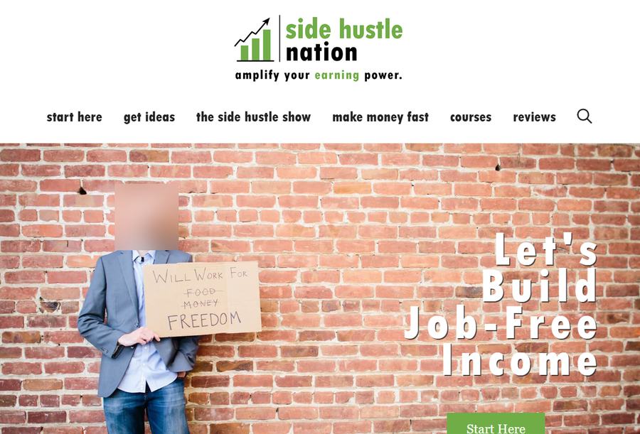 Side Hustle Nation副业网站首页和导航栏